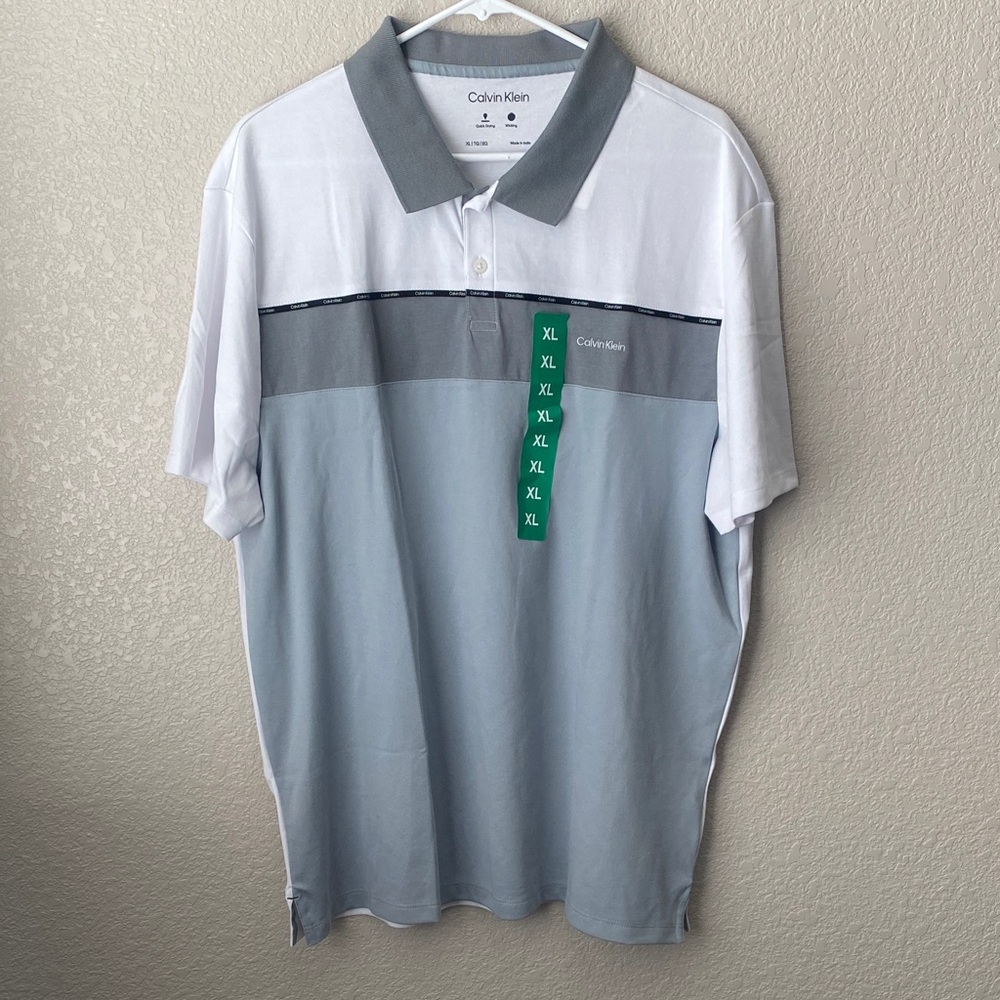 Calvin Klein Men’s Classic Fit Polo 2-Button Placket Shirt Gray XL